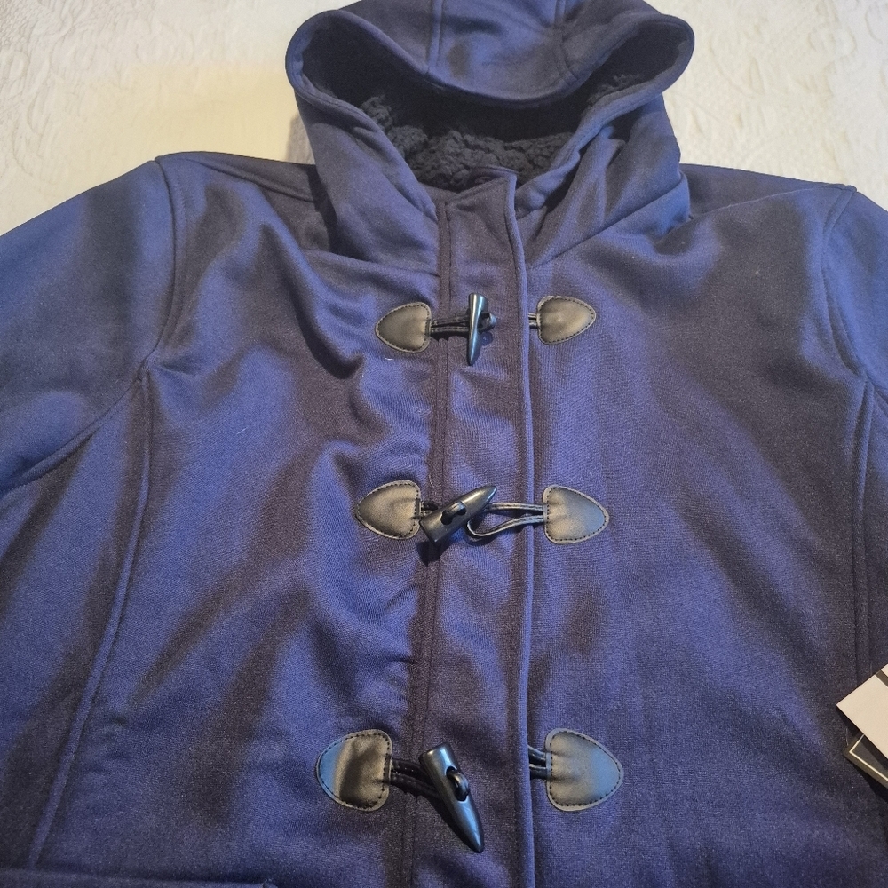 Big Chill women's size 3X navy zip up duffle  jacket with sherpa lined hood NEW - Picture 2 of 8